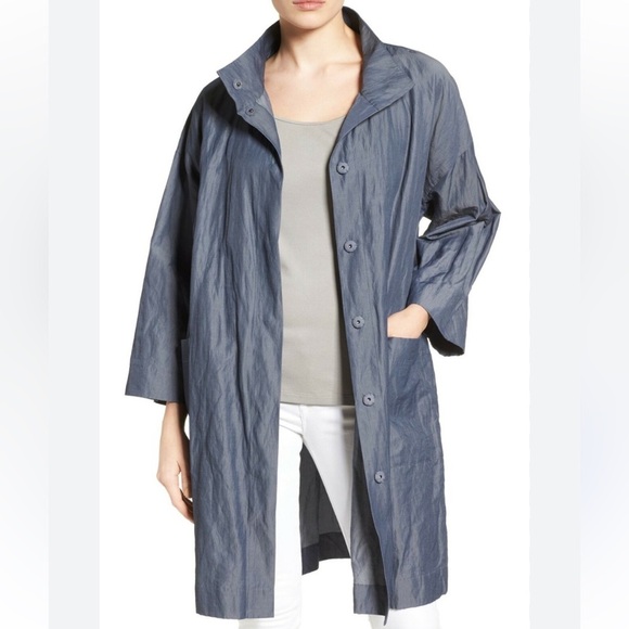 Eileen Fisher Jacket Organic Denim Cotton Metallic Thread Coat Size XL Oversized - Picture 7 of 13